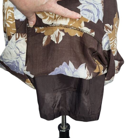 Boston Proper 100% Linen Floral Mini Dress 10 Brown High Neck Sleeveless Beach - Picture 4 of 12